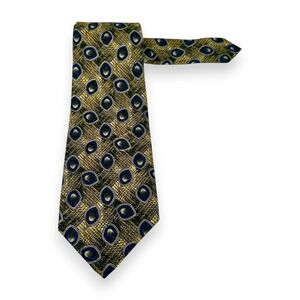 VTG Talbot Studio Claymore Mens Silk Tie 3.5 x 59.5 Gold Blue Peacock Luxury